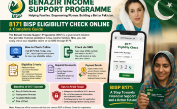 Benazir Income Support Programme 8171 eligibility check online guide showing how to check BISP status via SMS and web portal in Pakistan