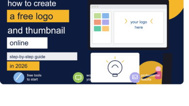 Step-by-step guide banner on how to create a free logo and thumbnail online in 2026 using free tools for professional results.