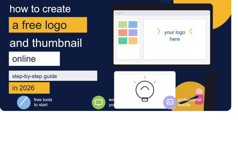 Step-by-step guide banner on how to create a free logo and thumbnail online in 2026 using free tools for professional results.