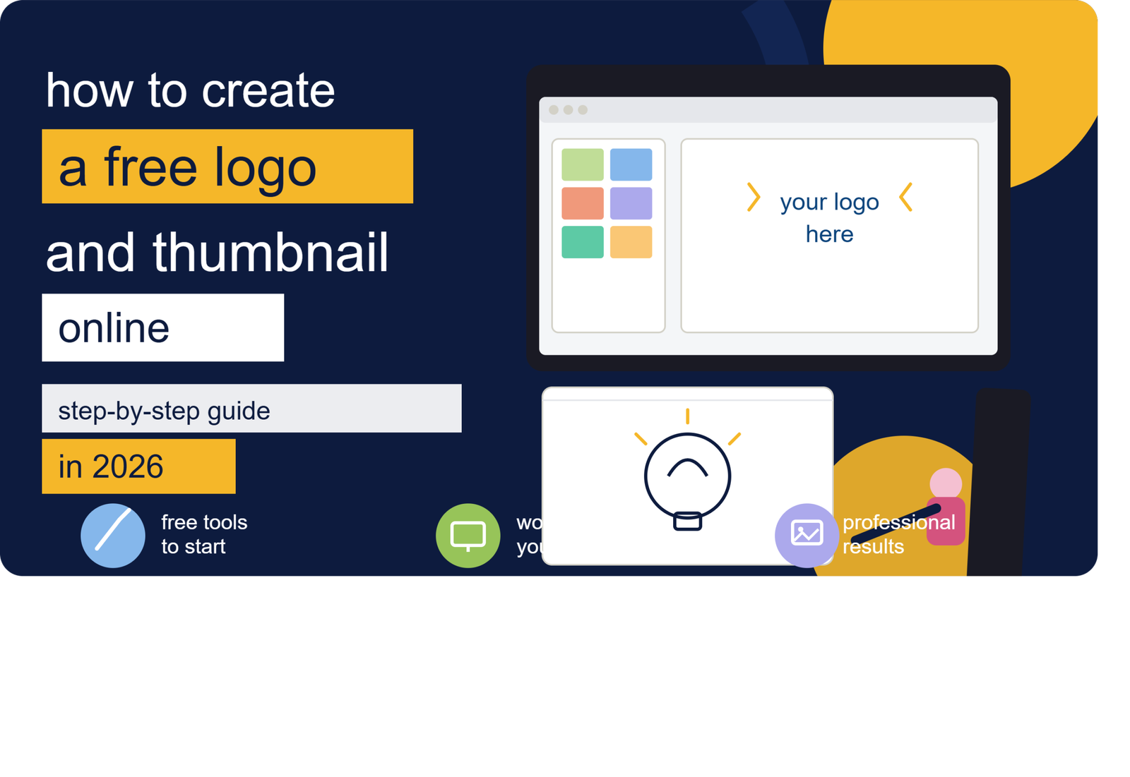 Step-by-step guide banner on how to create a free logo and thumbnail online in 2026 using free tools for professional results.