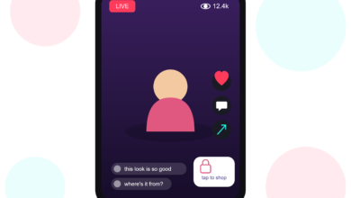 TikTok Live streaming interface showing a live video, viewer count, and in-app shopping tag